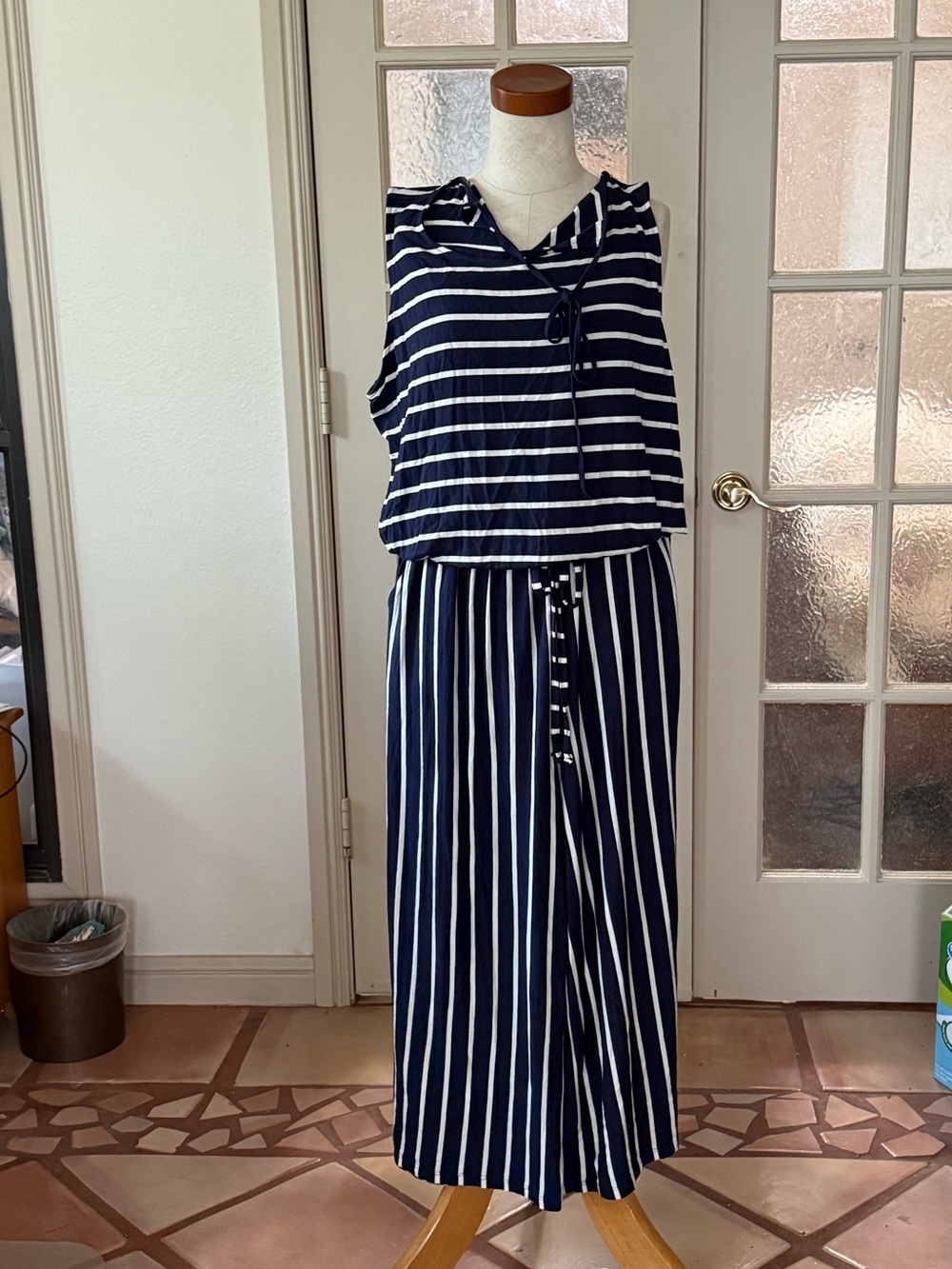 Navy and White Striped Jumpsuit